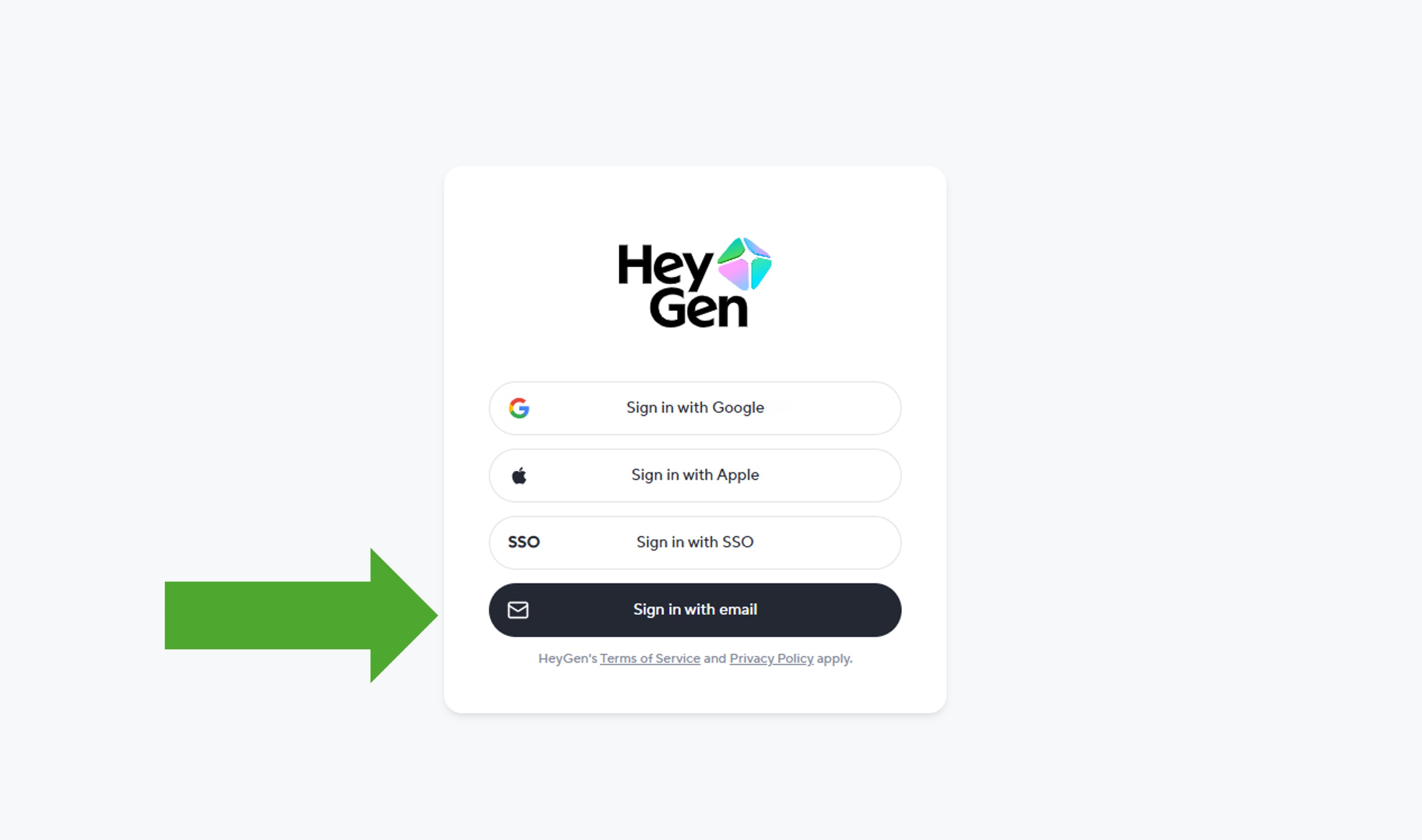 Aanmeldscherm: kies Sign in with email